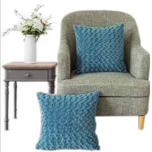 2pk Plush Faux Fur Throw Pillow Covers Light Blue